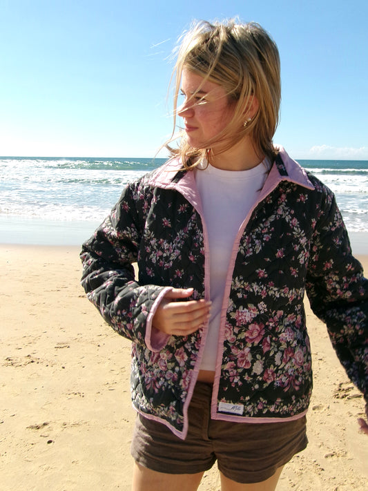 Christine Quilted Jacket - Black Floral