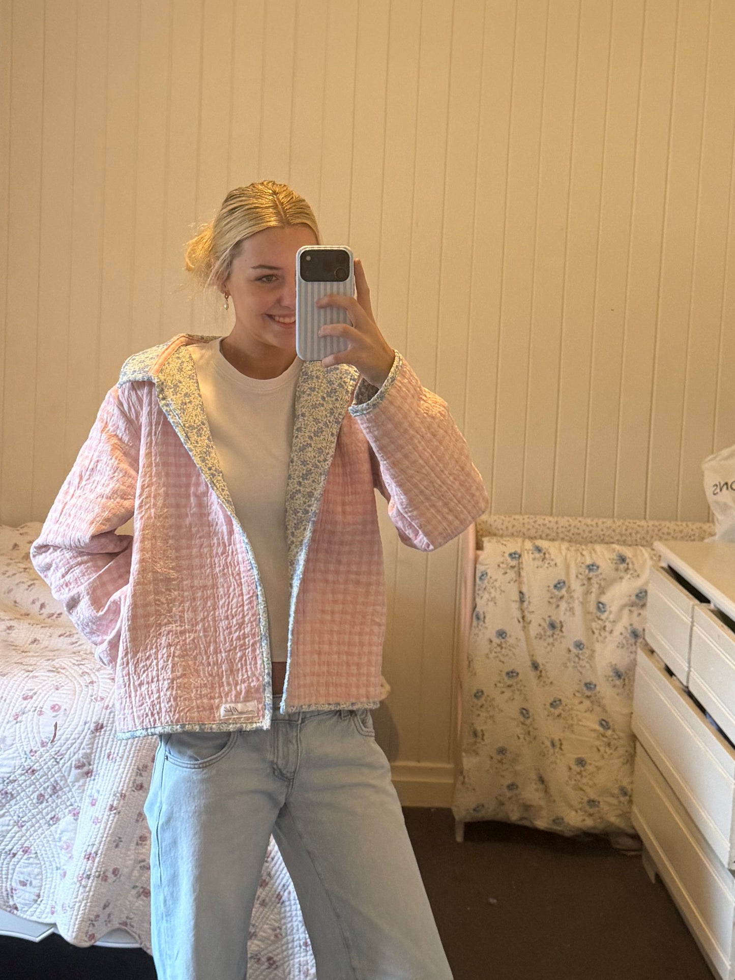 Christine Quilted Jacket - Pink Gingham
