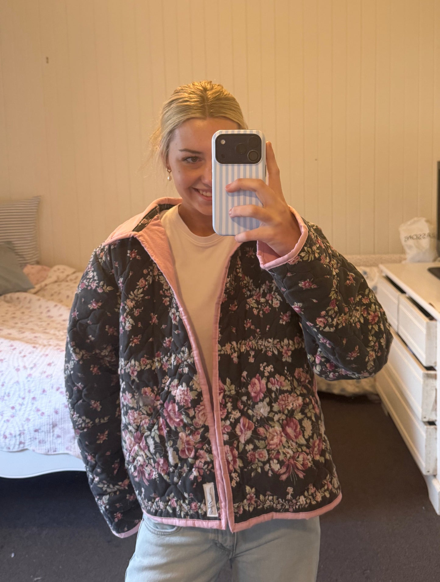 Christine Quilted Jacket - Black Floral