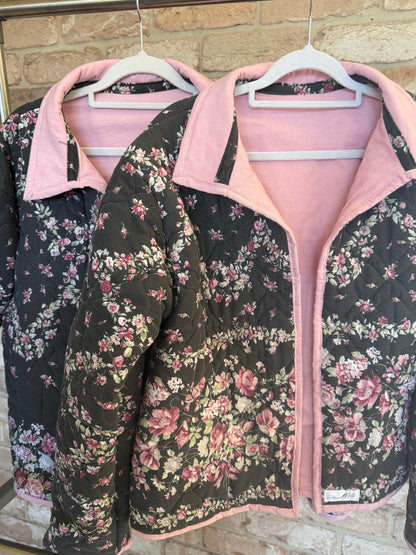 Christine Quilted Jacket - Black Floral