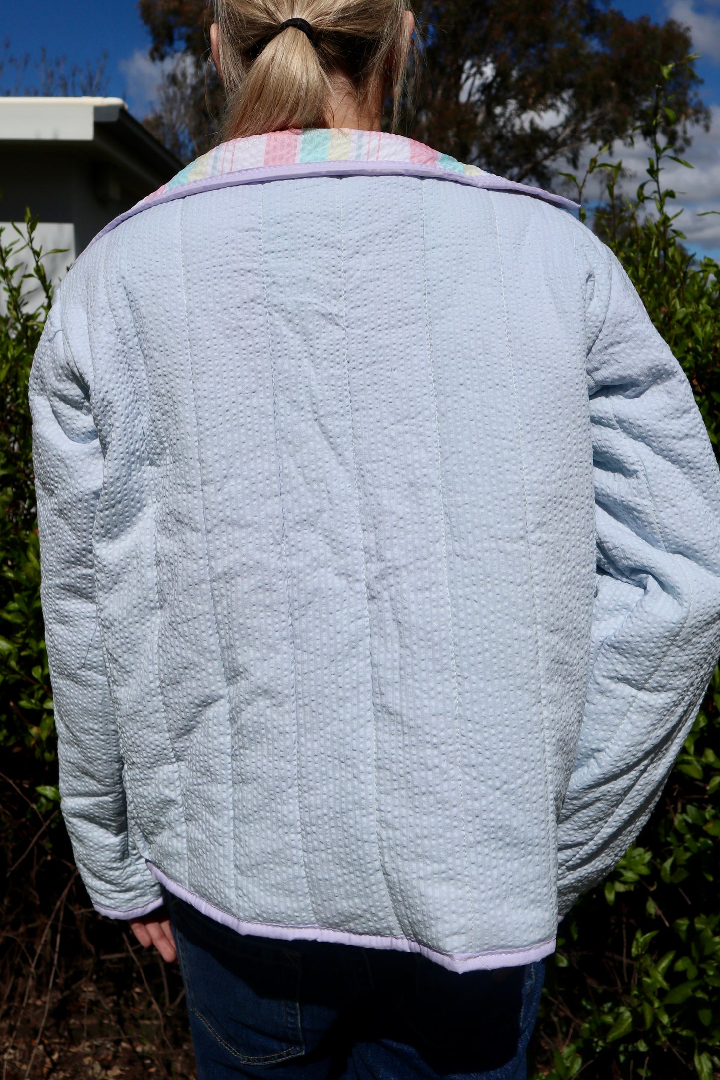 Christine Quilted Jacket - Pastel Seersucker