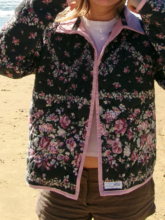 Christine Quilted Jacket - Black Floral