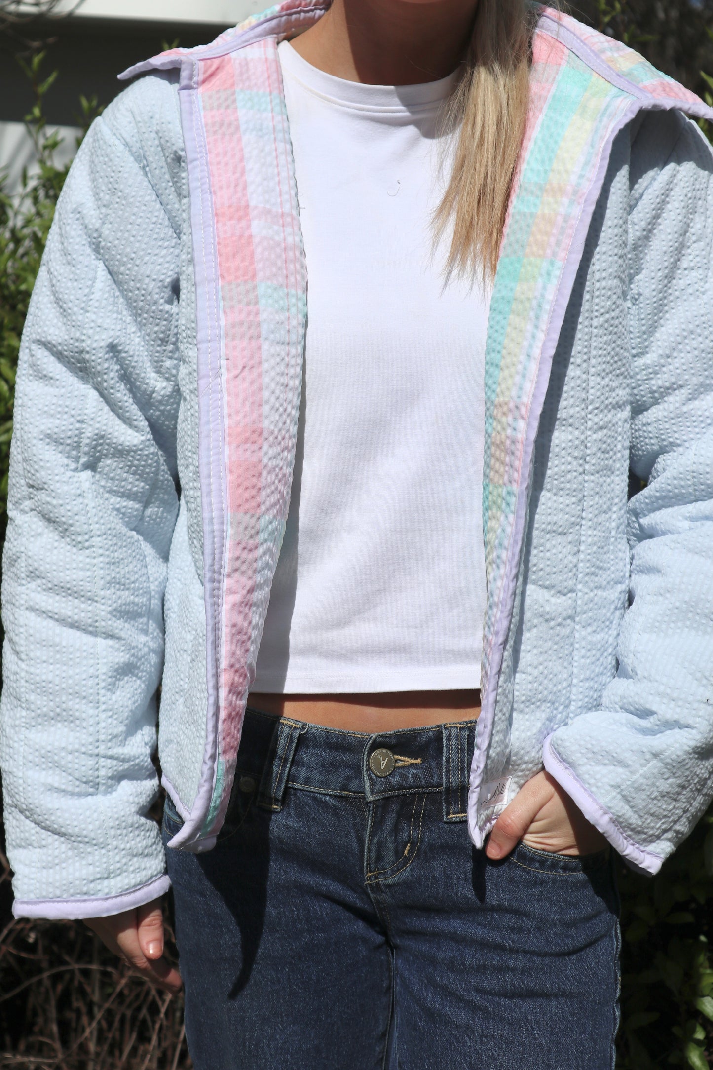 Christine Quilted Jacket - Pastel Seersucker