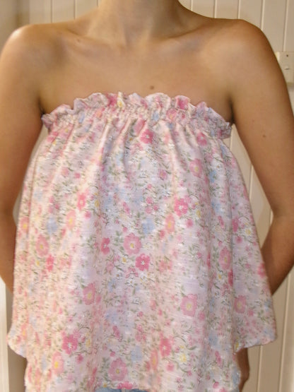Pink floral strapless top