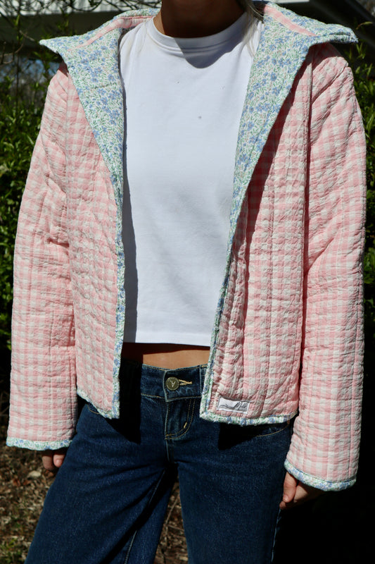 Christine Quilted Jacket - Pink Gingham