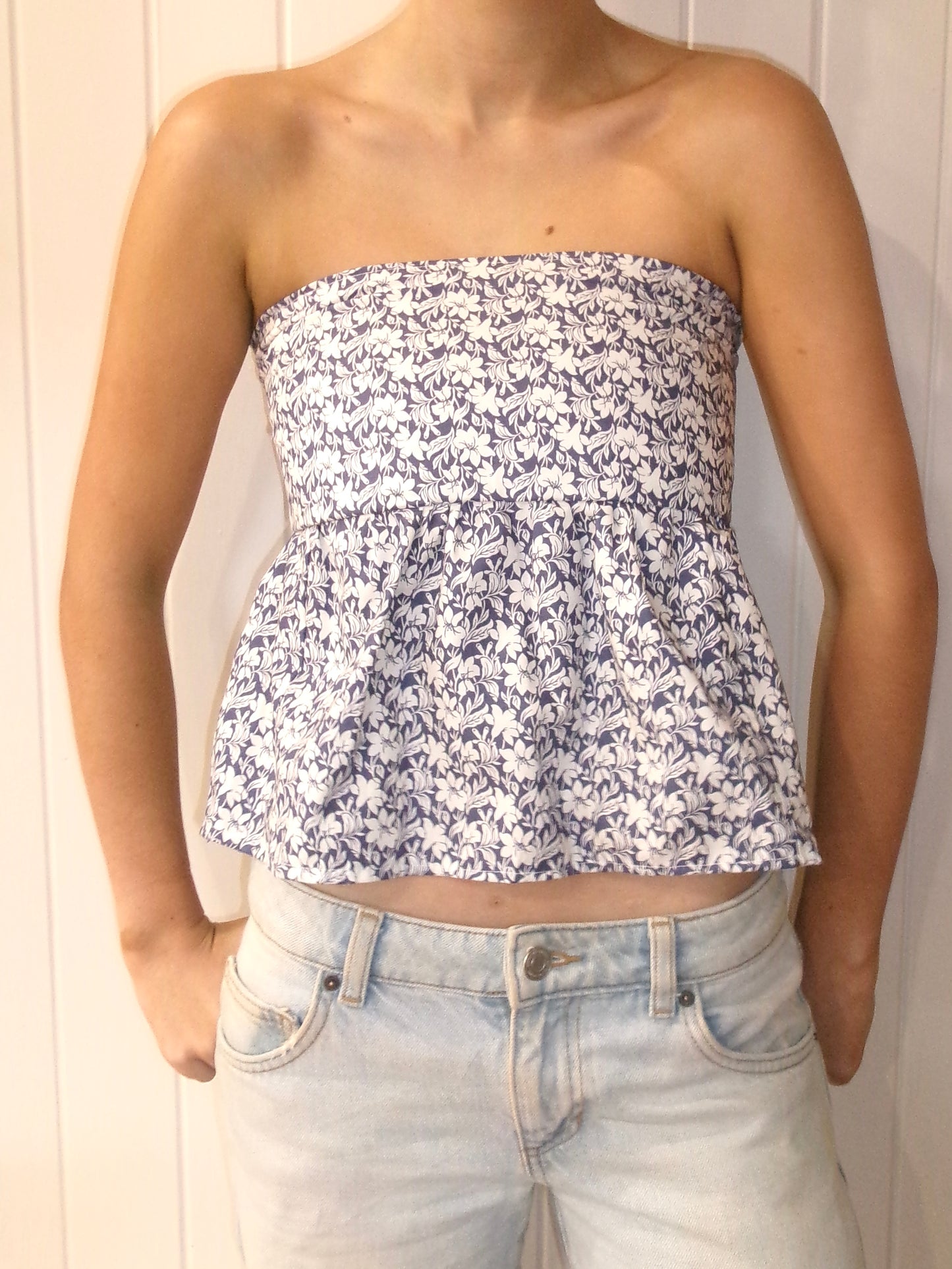 Navy Strapless Top