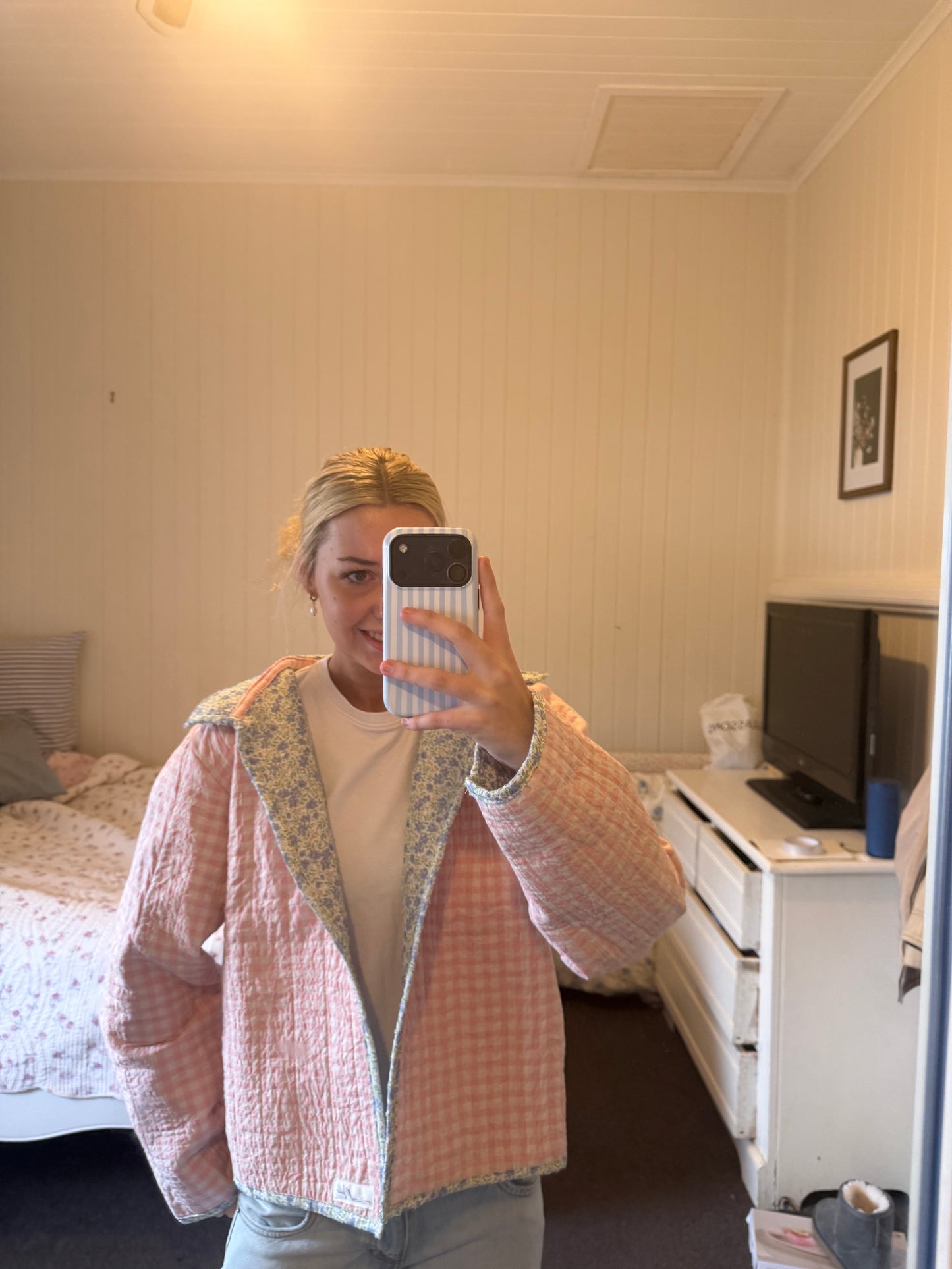 Christine Quilted Jacket - Pink Gingham